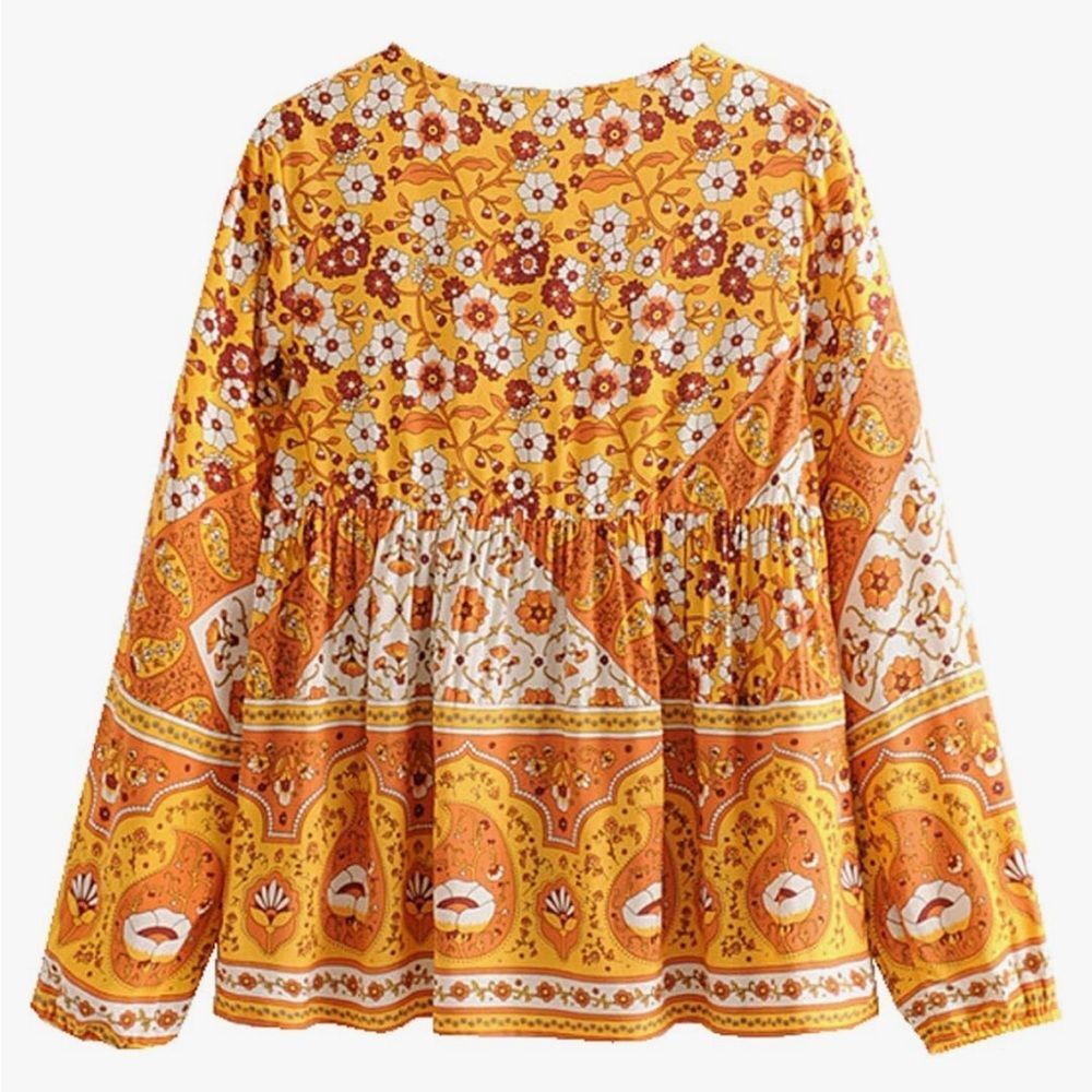 R. Vivimos Bohemian 97% Cotton Long Sleeve Babydoll Top NWT Size Large - Picture 3 of 10